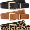 SANSTHS 3 PACK Women Leather Belts for Jeans Pants Dresses Fashion Ladies Waist Belt with Gold Square Buckle (Brown)