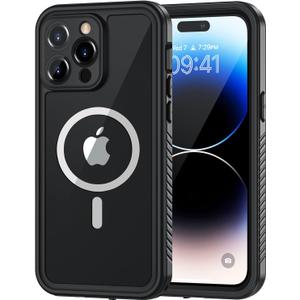 Lanhiem Magnetic for iPhone 14 Pro Max Case, Waterproof Dustproof Case with Built-in Screen Protector Compatible with Magsafe, Full Body Protective Cover for iPhone 14 Pro Max 6.7 inch -Black