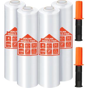 JARLINK Stretch Film, 15 Inch x 1000 Feet Shrink Wrap for Pallet Wrap, Industrial Strength Stretch Wrap with Handles, Moving Wrapping Plastic Roll, 60 Gauge, 4 Pack