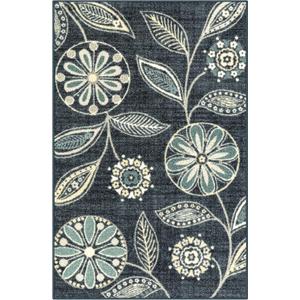 Maples Rugs Reggie Floral Kitchen Rug - Made in USA - Washable, Non Slip Indoor Carpet for Entryway, Foyer, Kitchen, and Bathroom, 2'6 x 3'10, Persian Blue