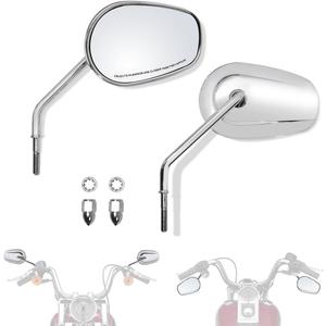 FOVPLUE Handlebar Mount Mirrors,Left & Right Side Long Stem Rearview mirrors for 1982-2024 Harley Models,for CVO Dyna Electra Glide Road Glide Road King Softail Street Glide Sportster 1200 883,Chrome