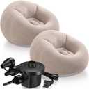 Realspring 2 Pcs Inflatable Bean Bag Chairs with Electric Air Pump Outdoor Blow up Chair Inflatable Lazy Sofa Folding Portable Loungers Couch for Living Room Bedroom(Brown)