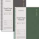 EMSHOI Graph Paper Spiral Notebook 7.48" x 10.15" - B5 Graph Paper Notebook, 2 Pack 320 Pages 100gsm Thick Grid Paper, Plastic Hardcover Journals for Writing Engineering Graphing Work School Supplies (BrownGreen)