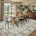 9x12 Area Rugs for Living Room: Washable Rug Vintage Floral Large Rugs for Bedroom Non Slip Soft Low Pile Carpet for Dining Room Office(Beige Brown)
