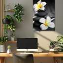 LYUNSHUO Zen Wall Art,Black and White Picture Canvas Print Spa Stone Painting Frangipani Flower Poster Minimalism Artwork for Spiritual Room Bathroom Living Room Office Home Decor(Art-5,16.00"x24.00")