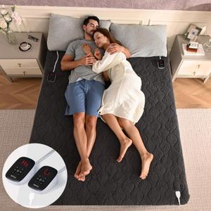 Bearhug Electric Heated Mattress Pads King Size Dual Controllers 7880 Sherpa Bed Warmer 21 Deep Pocket 10 Heat Settings 12-Hour Timer Machine Washable Gray