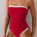 B2prity One Piece Swimsuit for Women Tummy Control Slimming Bathing Suit Color Block Swim Suit Modest Swimwear (Red, S)