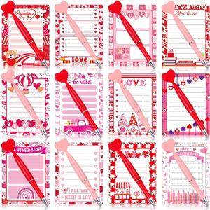 Eaasty 48 Pcs Valentine's Day Gifts Bulk 24 Valentines Mini Notepad 24 Red Pink Heart Ballpoint Pen Galentines Gift Valentines Bear Gnome Small Notebook and Pen Set for Classroom School Party Supplies