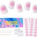 MOOYIYAN Semi Cured Gel Nail Stickers 32 PCS|Cat Eye/Frosted Gel Nail Strips|Compatible with Any UV/LED Lamps|Long-Lasting Real Nail Polish Strips for Women's Decoration (Blush Pink)