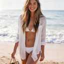 Breezy Lane Beach Cover Up for Women Button Down Shirt Swimsuit Coverup Bathing Suit Cover Ups for Swimwear Vacation, White Small