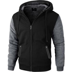 ZITY Men's Zip Up Hoodie Heavyweight Winter Sweatshirt Fleece Sherpa Lined Warm Jacket (X-Large, Black/Dark Gray)