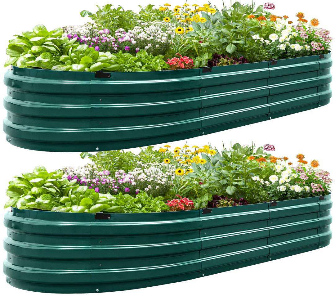 KING BIRD Raised Garden Bed Kit 2025 Upgraded 10-Minute Assembly Galvanized Planter Garden Box Outdoor for Gardening, Vegetables, Flowers, 47x24x12 in, Green