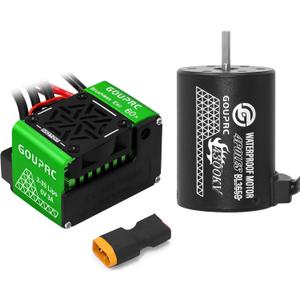 GOUPRC S3650 4300KV Brushless Motor 3.175mm Shaft with Upgrade 60A ESC Electric Speed Controller Combo Set for 1/10 RC Car Truck (4300KVMotor+60A Brushless) (Green Esc+Motor)