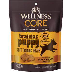 Wellness CORE Brainiac Soft Puppy Training Treats, Natural, Grain Free, Beef and Turkey Recipe, 5 oz Bag (EXP 09/04/27)