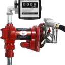 20GPM 12V DC Fuel Transfer Pump Gasoline Pump with Nozzle Kit for Gas Diesel Kerosene Red with Flow Meter