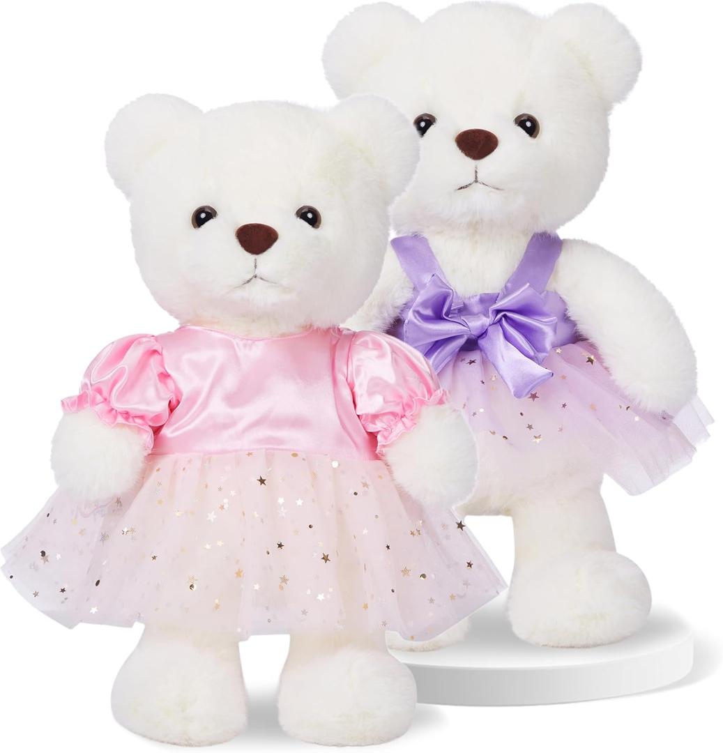 Teddy Bear Stuffed Animal Plush Toy with 2 Dresses,15.5" Cuddly Gift for Babies, Girls on Christmas or Valentine's Day