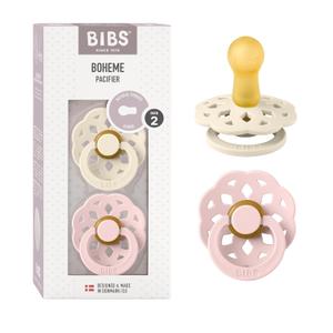 BIBS Pacifiers - Boheme Collection, BPA-Free Round Nipple, Nautral Rubber Latex, Made in Denmark, Set of 2 Ivory/Blossom Color Premium Soothers, Size 6-18 Months