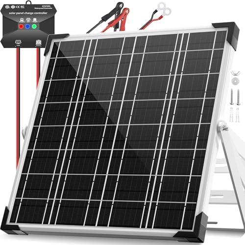 Voltset 12V Solar Battery Charger - 20W Waterproof Solar Power Trickle Charger Battery Maintainer Tender with Smart Charge Controller - Solar Panel Kit for Car RV Boat Marine Trailer Automotive