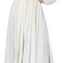 BUENOS NINOS Women's Long Sleeve Crew Neck Loose Chiffon Long Maxi Dress with Belt, Small