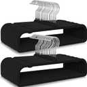 50 Packs Velvet Pants Hangers with Non-Slip Bar, Heavy Duty Clothes Hangers Felt Trouser Hanger Space Saving for Shorts Neck Jeans Strap Dresses, Black (Rectangular)