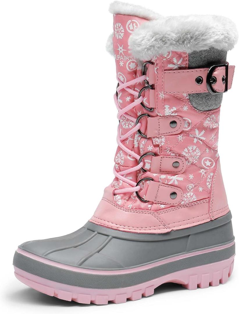 DREAM PAIRS Boys Girls Snow Boots Water-Resistant Outdoor Warm Cozy Anti-Slip Mid Calf Faux Fur Lining Insulated Winter Shoes for Little/ Big Kids, Size 3 Little Kid, Pink, KRIVER-1