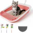 Pawise Foldable Cat Litter Box, Low Entry Collapsible Cat Litter Box with Scoop, Travel Pet Potty Pan & Anti-Splash Toilet for Kittens, Senior Cats & Disabled Cats (with Cat Teaser & Litter Mat，Pink)
