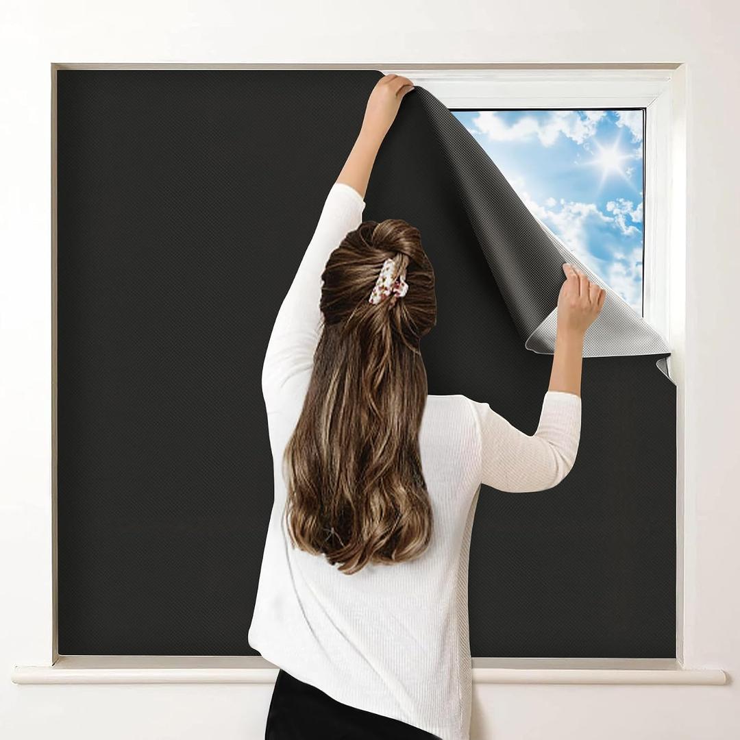 100% Blackout Curtains for Bedroom, Portable DIY Window Blinds, No Drill Window Shades & Blackout Blinds with Stickers & Tabs for Travel, Dorm Room, Media Room (118" x 57")