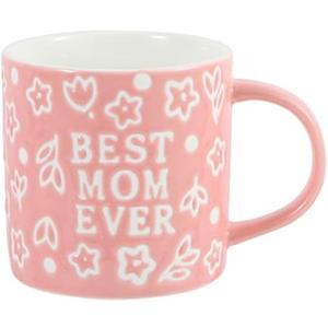 SET OF 2, Tergi Mothers Day Gifts - Best Mom Ever Mug Gifts for Mom - Floral Embossed Pattern Ceramic Coffee Mug 13.5OZ