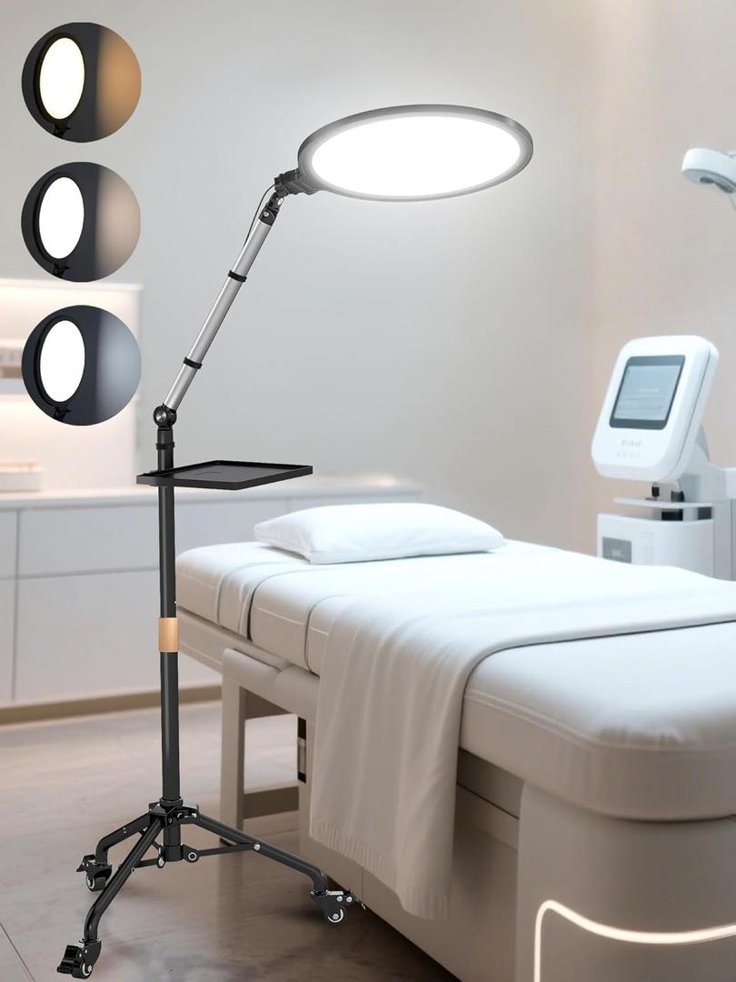 Lash Light for Eyelash Extensions, Floor Lamp with Moveable Stand & Flexible Arm, Esthetician Light with Adjustable Height & Color Temperature for Nail Art/Tattoo/Beauty/Makeup/Eyebrow/Skincare/Craft