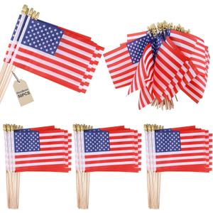 50 Pcs Small American Flags on Stick 4x6 Inch American Hand Held Stick Flags Patriotic Decorations Small US Flags/Mini American Flags for Outside Presidents Day Patriotic Holiday Yard Decor