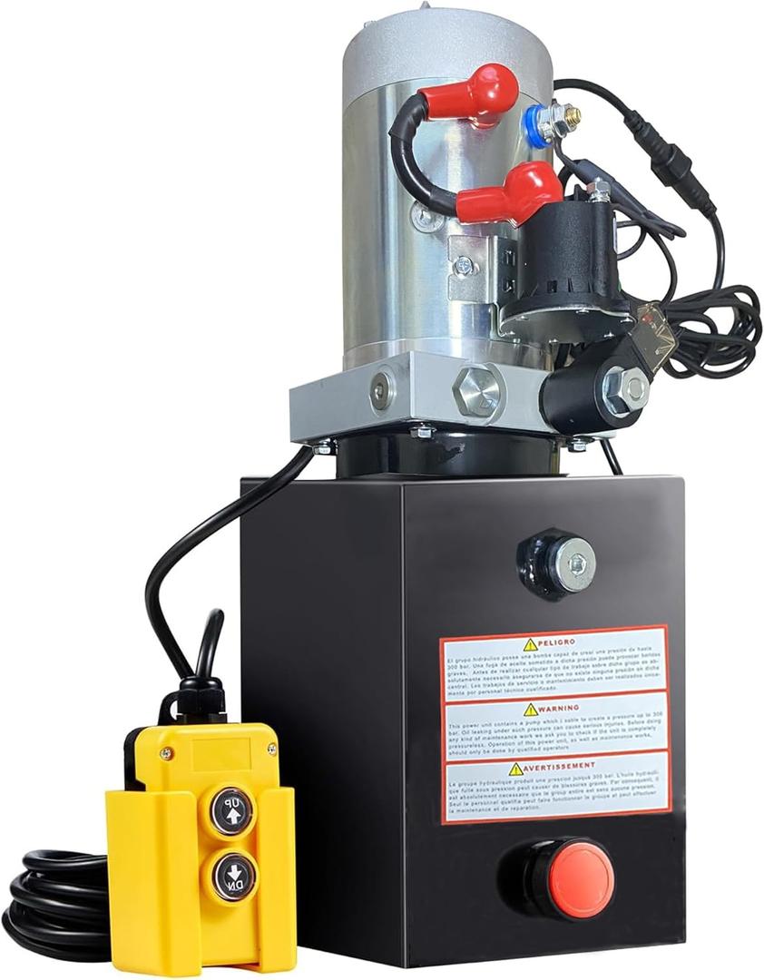 TIANDI DC Hydraulic Pump 12V Dump Trailer Pump 12 Quart Hydraulic Power Units，1.59 GPM Flow Rate for Dump Trailer Car Lifting and DIY Hydraulic Systems SAE#6 Ports (3200 PSI Max Relief Pressure)