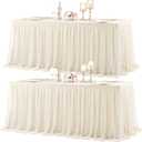 2 Pack 6ft Ivory Tulle Tablecloth for Rectangle Tables 6 Foot Ivory Wedding Table Cloths Rectangular Wrinkle Free Table Cover with Tutu Skirt for Baby Shower Birthday Party Banquet Buffet Cake