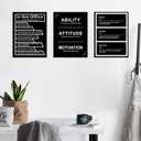 Motivational 3 Panel Office Rules Canvas Wall Art Decor Teamwork Positive Energy Black White Poster Printing Inspiring Quotes Picture Decoration for Bedroom Gym Stretched and Framed [16''W x 36''H]