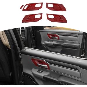 for RAM TRX Inner Door Handle Cover Trim Bowl Fit for Dodge RAM TRX 2018-Present Red Carbon Fiber Interior Accessories 4pcs (Small)