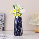 7.5" Blue Ceramic Vase - Minimalist Blue and Gold Flower Vase, Blue Decor Small Pampas Grass Vase, Boho Decorative Centerpiece Vase for Home Decor, Table, Shelf, Mantel, and Entryway
