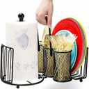 Elsjoy Utensil Caddy with Paper Towel Holder, Picnic Metal Flatware Organizer Camping Utensil Caddy with Handle, Portable Flatware Holder for Silverware, Paper Plates, Napkins