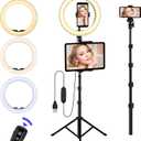 Ring Light with Stand and Phone Holder, 10'' LED Selfie Ring Light with Tripod (17''-73'') Bluetooth Remote for iPad/Tablet/Video Recording/Live Stream/Makeup/YouTube/Photography, 3 Color Modes