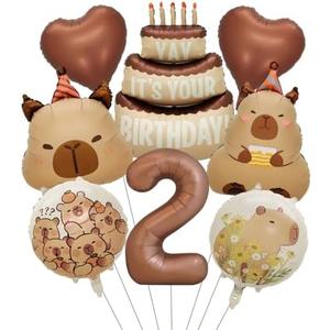 Capybara Birthday Themed Foil Balloon Set - 8-Piece Animal Party Decor with Cake, Hearts, Numbers & Playful Designs,Birthday, Baby Shower, Gender Reveal Parties and Celebrations (2)