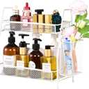 LEMIKKLE Countertop organizer for bathroom counter, bathroom organizers and storage, spice rack organizer for kitchen counter shelf with small basket(White) (White (Size: 7" x 12" x 13"))