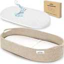 Baby Changing Basket Foldable Baby Changing Pad and Waterpoof Cover, Premium Handmade Cotton Rope Reinforced Moses Baskets Changing Table Topper, Built-in Security Strap (Warm Brown)