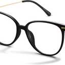 Gaoye Blue Light Blocking Glasses - Trending Round TR90 Frames, Metal Arms, UV400 Protection - Matching Soft Case  *1-light Black Frame/Transparent Lens, Clear