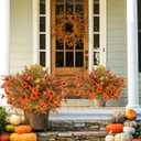 64PCS Fall Artificial Flowers Outdoor UV Resistant Faux Plastic Autumn Plants No Fade Fall Orange Mums for Home Outside Garden Window Box Wedding Party Fall Decor