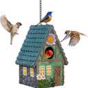 Bird Houses for Outside, Resin Bird House with Hang Chain, Decorative Bird Cage, Outdoor Garden Decor for Hummingbird, Bluebird, Cardinal and Other Bird