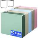 Hanging File Folders Letter Size, Metal File Frame with 50 Pcs Colored Hanging File Folders, 2'' Extension 1/5-Cut Tabs File Organizer Includes Hanging Folders for Desk Office Filing Cabinet