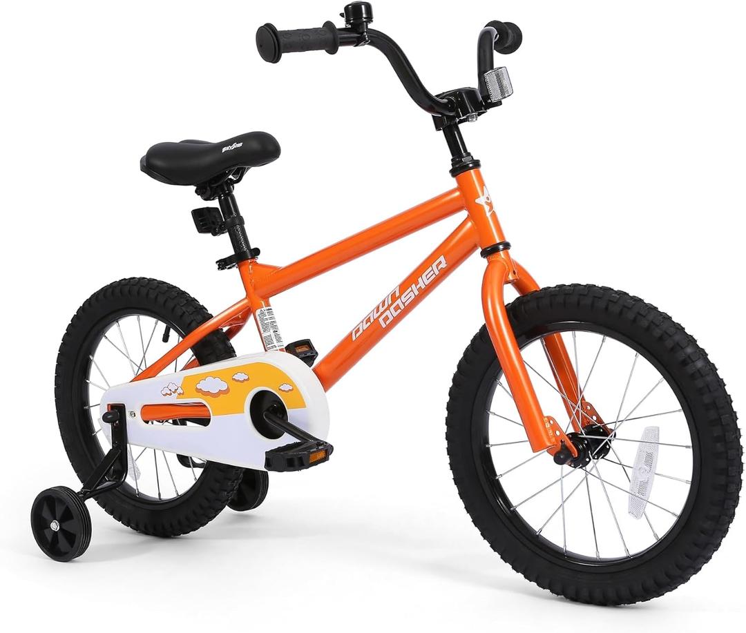 Kids Bike with Training Wheels, BMX Bicycle with Pedals for 2-4 Year Old Boys Girls, Birthday Gift (16", Orange)