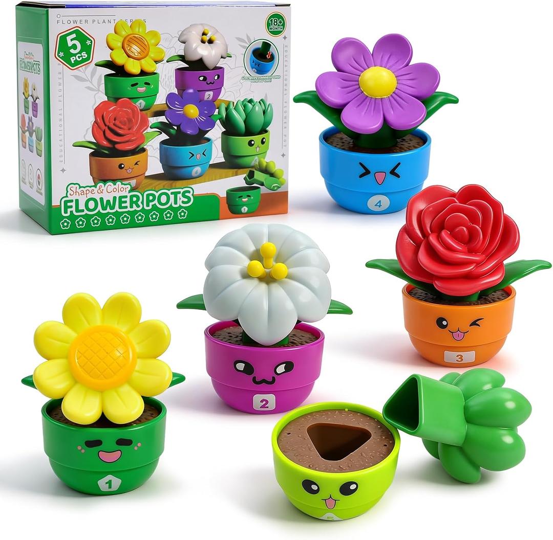 5 Sets Flower Garden Toddler Toys, Kids Gardening Building Toy, Color Shape Sorting & Stacking Game, Montessori Preschool Learning Activities for Toddlers 1 2 3 Year Old