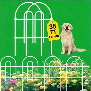 AMAGABELI 25 Panels 24in(H)35ft(L) Decorative Garden Fence No Dig Rustproof Metal Pre-Linking Fence Panels Garden Edging Border Animal Barrier Fencing for Flower Beds Yard Patio Outdoor Decor White