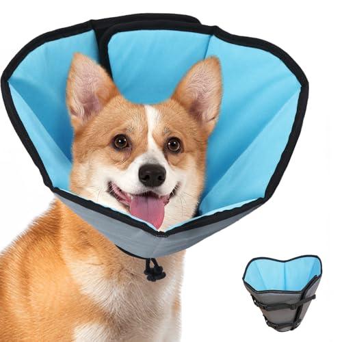 Soft Dog Cone Collar After Surgery: Long Alternative Comfortable Comfy Fabric Recovery Shame Elizabethan Stop Licking Small Medium Large Dogs (Blue, L)