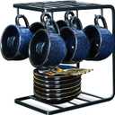 vicrays Ceramic Espresso Coffee Cups Set 4 oz Porcelain Espresso Cups with Saucers Spoons and Metal Stand for Tea Cafe Cappuccino Latte - Set of 6 - Blue