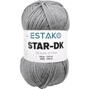 Estako Star-DK Yarn - 75% Acrylic 25% Wool - Soft Lightweight DK #3-100g (3.52oz), 280m (306 yds) - Crochet & Knitting Yarn (30974 - Light Grey) (Pack of One)